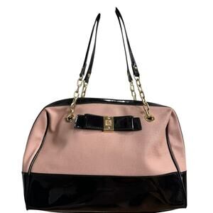 Women's Designer Ann Klein Pink & Black Vegan Shoulder Bag w/ Gold Accent Purse